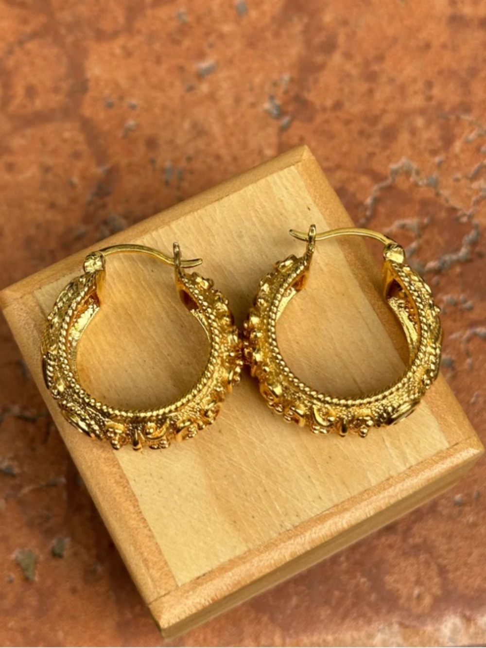 Gold-Plated Sterling Silver Byzantine Amethyst Peridot + Garnet Hoop Earrings - Picture 3 of 3